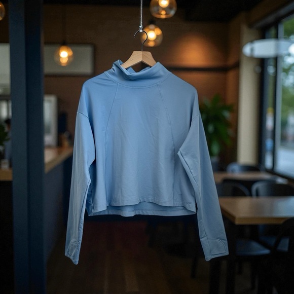 Athleta Tops - Athleta Women's Light Blue Polyester Mock Neck Long Sleeve Top Size L